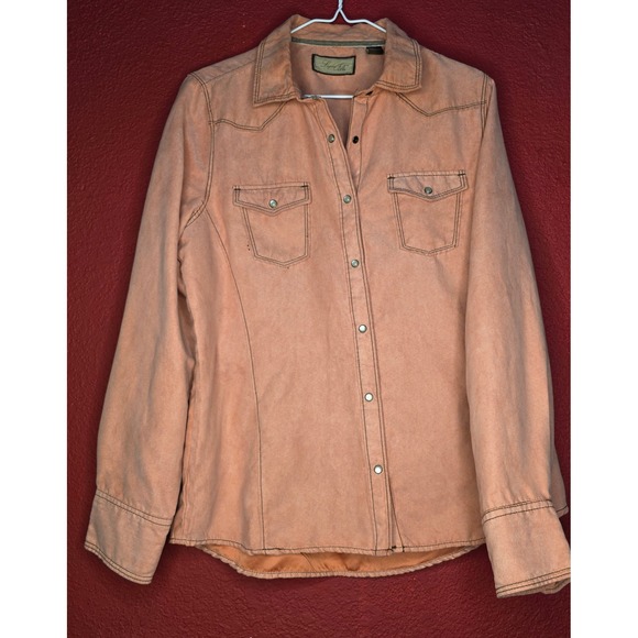 Western Style Faux Suede Button Up Shirt, Womens Long Sleeve Shirt - Picture 1 of 2